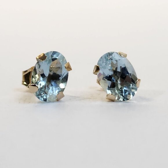 VTG NIB 14k Gold 1.35cts NATURAL Madagascar Aquamarine Stud Earrings - Not Topaz - Picture 6 of 16